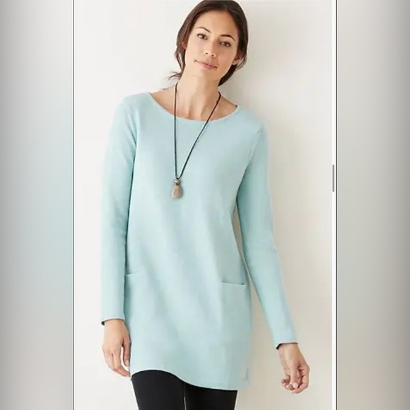 NWT J.Jill Pure Jill Boat Neck Wool Blend Sweater Tunic in lucite light blue 1X - Picture 1 of 14